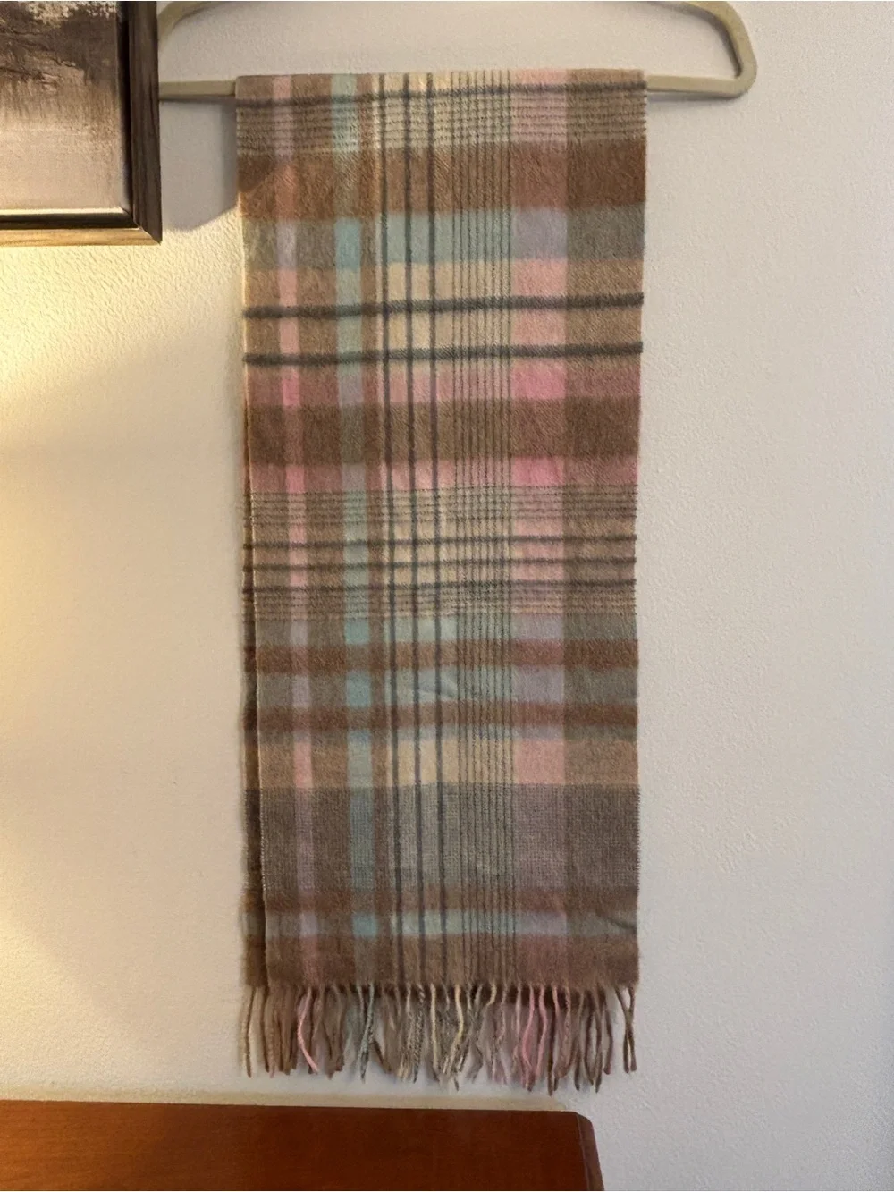 Naturally Bloomingdale’s 100% Cashmere Plaid Fringe Scarf Made in Germany